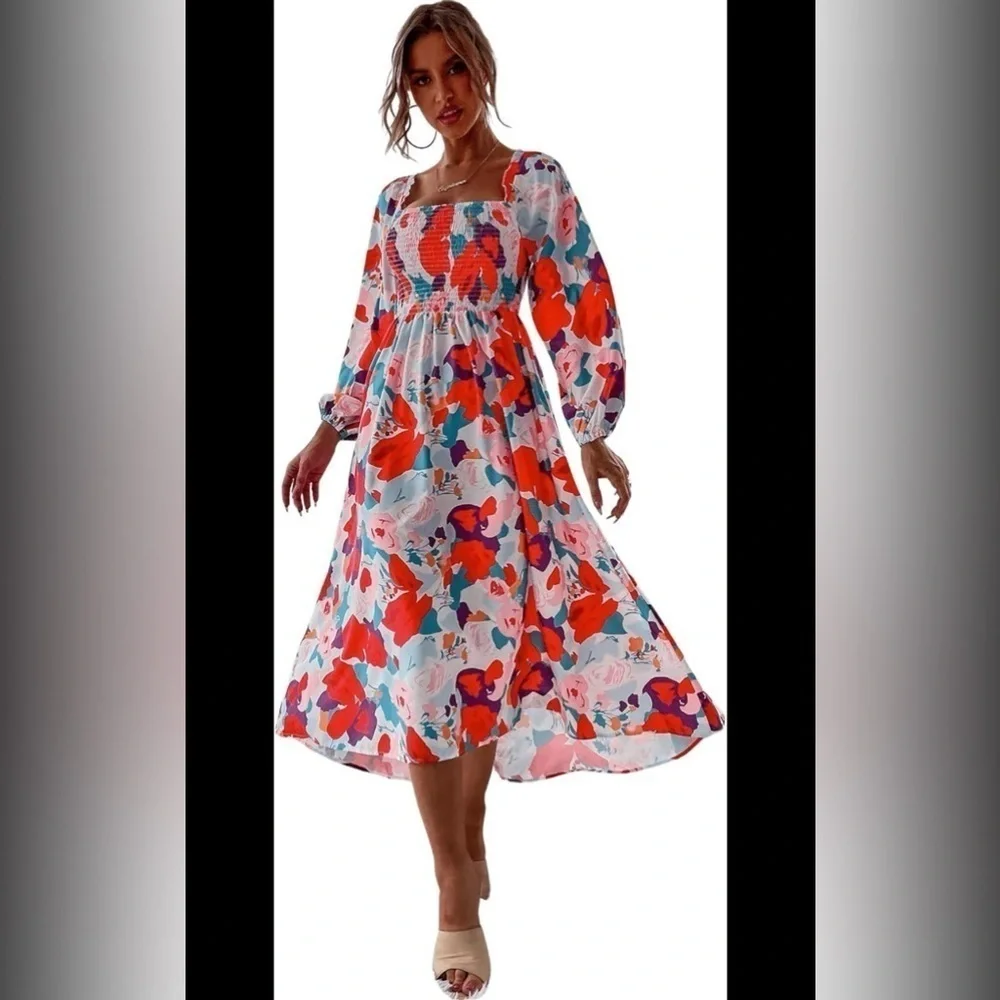 Floral Print Smocked Maxi Dress Size S - Picture 11 of 11